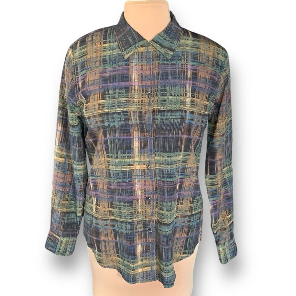 Vintage Patchington Multi-Color Abstract Plaid Button-Up Shirt Long Sleeve